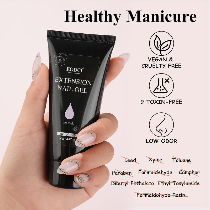 eodci 60g Poly Nail Gel Ice Pink Color, Pink Poly Extension Gel Jelly Color Poly Builder Nail Quick Building Acrylic Nails Poly Extension Gel Poly Thickening Nail Art Beauty - Image 3